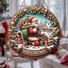 Đồ trang trí Giáng sinh 1 cái "Holiday Charm" Vòng hoa gỗ tròn trang trí tường mừng Giáng sinh vui vẻ cho cửa ra vào, phòng khách và lễ kỷ niệm Giáng sinh - Nhiều màu - Xem 18