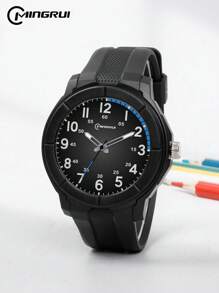 Mingrui 简约石英表，3ATM 防水，黑色，适合男孩、学生、返校礼物