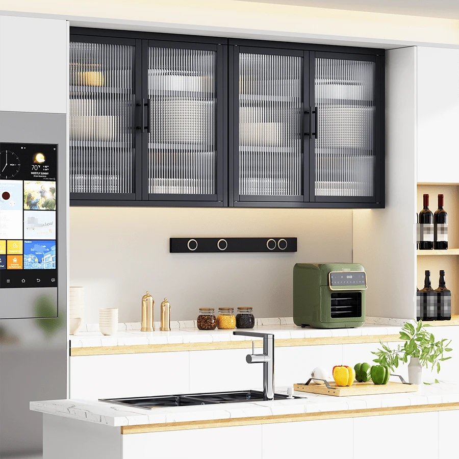 Retro Style Haze Double Glass Door Wall Cabinet With Detachable Shelves ForDining Room, Kitchen And Bathroom Black - màu đen - Xem 1