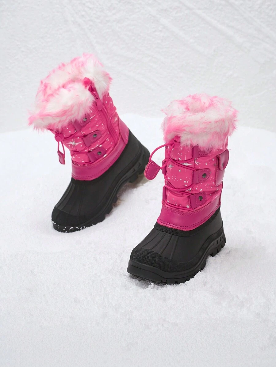Boys Girls Snow Boots Mid Calf Boots Insulated Waterproof Side Zipper For Christams Gifts - Màu Hồng Tươi - Xem 1