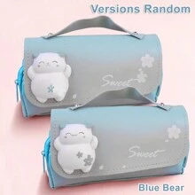 1个可爱小学生多功能大容量可拆卸甜甜圈造型减压铅笔盒、铅笔袋、书包、文具 - 紫色 - 查看 4