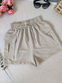 Shorts Bermuda Cargo Moletinho High Waist Super Model 2024 - 卡其色 - 查看 1