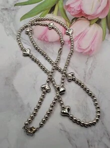 غطاء هاتف محمول بشكل قلب قابل للإزالة مطلي بالفضة مع سلسلة قابلة للضبط، هدايا للأم والعائلة والأصدقاء في المناسبات كعيد الميلاد والأعياد, إكسسوار هاتف