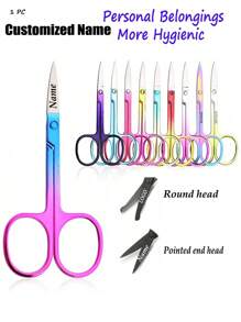1PC Laser Customized Eyebrow Scissors Stainless Steel Eyelashes Nose Hair Remove Round Point Head Trimmer Personal Care Round Head Small Beard Eyebrow Facial Hair Cut Trimming Men And Women Makeup Beauty Tools - Multicolor - View 1