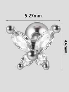 1PC Stainless Steel Cz Butterfly Ear Tragus Cartilage Turquoise Butterfly Lobe Helix Daith Earrings Piercing Body Jewelry - As Shown - View 2