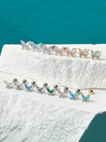 1PC Stainless Steel Cz Butterfly Ear Tragus Cartilage Turquoise Butterfly Lobe Helix Daith Earrings Piercing Body Jewelry - As Shown - View 4