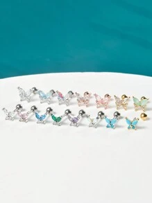 1PC Stainless Steel Cz Butterfly Ear Tragus Cartilage Turquoise Butterfly Lobe Helix Daith Earrings Piercing Body Jewelry - As Shown - View 5