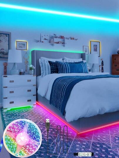 1 pieza 1m/3m/5m/10m/20m Tira de luces LED RGB 5050, luces de cuerda de color cambiante regulables con control de interruptor para decoración del hogar, fiesta, cocina, iluminación trasera de TV, mejores regalos de cumpleaños, Pascua, graduación, decoraciones navideñas, decoración de habitaciones, decoraciones navideñas de invierno, regalos navideños, decoración navideña