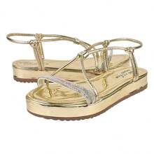 Glitter Papete With Front Adjustment Casual Comfortable, Comfort Strass Sandal - 金色 - 查看 3