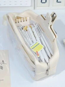 1/2 chiếc hộp đựng bút chì có khóa kéo, hộp đựng bút chì PVC, dung tích lớn, túi đựng đồ dùng học tập, túi đựng bút chì, cặp đựng đồ dùng học tập - trắng - Xem 3