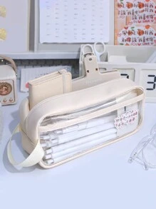 1/2 chiếc hộp đựng bút chì có khóa kéo, hộp đựng bút chì PVC, dung tích lớn, túi đựng đồ dùng học tập, túi đựng bút chì, cặp đựng đồ dùng học tập - trắng - Xem 2