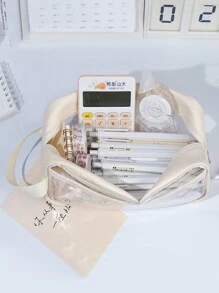 1/2 chiếc hộp đựng bút chì có khóa kéo, hộp đựng bút chì PVC, dung tích lớn, túi đựng đồ dùng học tập, túi đựng bút chì, cặp đựng đồ dùng học tập - trắng - Xem 6
