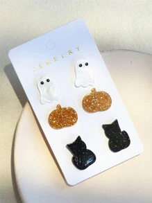 3 Cặp/Thẻ Ma Dễ Thương, Lấp Lánh Bí Ngô, Mèo Đáng Yêu Acrylic Bông Tai Dành Cho Nữ, Tiệc Hóa Trang Halloween Phụ Kiện - Nhiều màu - Xem 6