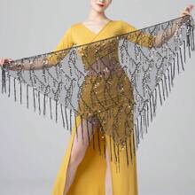 Belly Dance Sequin Tassel Triangle Scarf, Dance Performance Waist Belt Costume, Jazz Dance Hip Scarf, Street Dance Waist Chain Accessory, Contemporary Dance Waist Scarf - Multicolor - View 21