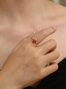 MONALLY 1枚奢华镂空立方氧化锆不锈钢戒指，珠宝配饰礼品，适合女性出席宴会、周年纪念日及其他场合。 - 玫瑰金 - 查看 6