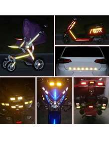 10 件汽车反光贴纸，适用于摩托车、电动车、自行车、夜间警示车身划痕装饰高反光贴花，圣诞节 - 彩色 - 查看 8