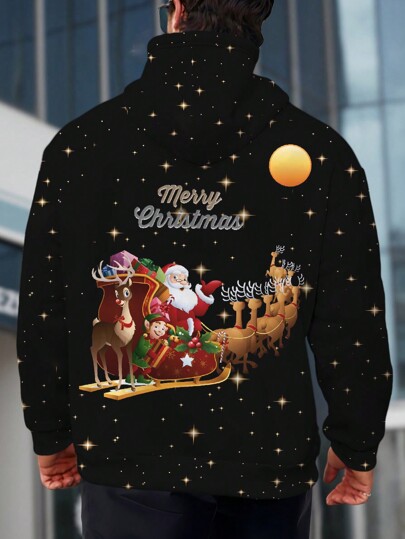 Sudadera con capucha con estampado de Papá Noel para hombres en otoño e invierno