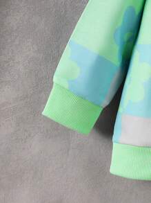 2pcs/Set Young Girl Knit Printed Casual Elastic Outfit, Autumn