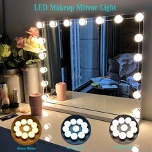 1pc USB Detachable 3-Color Dimmable Vanity Makeup Mirror Light, Rotatable Cord, No Drilling Required, Available Options: 4/6/8/10/12/14/16 LED, Suitable For Bathroom Vanity, Makeup Mirror, Dressing Table, Illumination Makeup Mirror Lamp - White - View 1