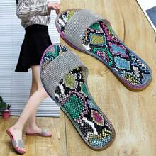 Women's Glitter Shiny Slide Sandals Jeweled Slip-On Shoes Sparkle Fancy Flat Slippers