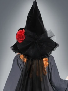 1 chiếc mũ hoa hồng Polyester (polyester) mới cho Halloween, mũ Baroque, mũ lưới hoa giả nữ hoàng Gothic, phụ kiện trang phục, đạo cụ, mũ tiệc theo chủ đề, mũ phù thủy, mũ phù thủy quanh năm - màu đen - Xem 7