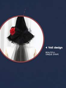 1 chiếc mũ hoa hồng Polyester (polyester) mới cho Halloween, mũ Baroque, mũ lưới hoa giả nữ hoàng Gothic, phụ kiện trang phục, đạo cụ, mũ tiệc theo chủ đề, mũ phù thủy, mũ phù thủy quanh năm - màu đen - Xem 3
