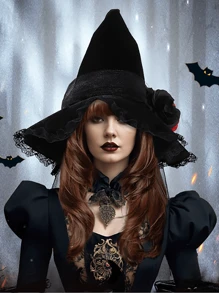 1 chiếc mũ hoa hồng Polyester (polyester) mới cho Halloween, mũ Baroque, mũ lưới hoa giả nữ hoàng Gothic, phụ kiện trang phục, đạo cụ, mũ tiệc theo chủ đề, mũ phù thủy, mũ phù thủy quanh năm - màu đen - Xem 1