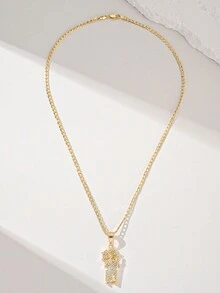 1pc Popular Zirconia Pendant Necklace, Suitable For Daily Wear - Gold - View 2