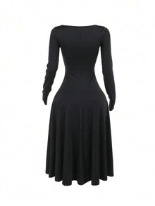 2024 New Autumn Fashion Sexy Fitted Square Neck Slit Long Sleeve Dress For Women