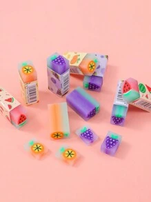 3-Pack Cartoon Fruit-Shaped Creative Erasers, Suitable For Primary School Exams, Children's Stationery, Painting, Sketching, Back-To-School Stationery Supplies , Back To School Gifts - Multicolor - View 6