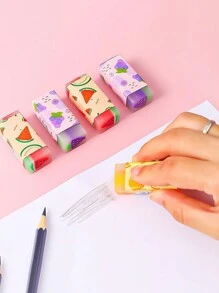 3-Pack Cartoon Fruit-Shaped Creative Erasers, Suitable For Primary School Exams, Children's Stationery, Painting, Sketching, Back-To-School Stationery Supplies , Back To School Gifts - Multicolor - View 4