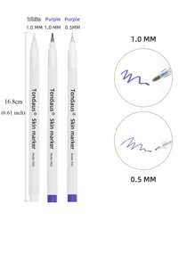 3pcs Surgical Eyebrow Tattoo Skin Marker Pen With Measuring Ruler, Microblading Makeup Tools, White And Purple Color Eyeliner Pencil Tattoo Accessories Permanent Makeup Supplier - White - View 2