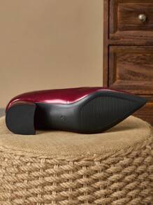 MonaNise Women's Fashion Green Pointed-Toe Low Vamp Turquoise Stonelike Apricot Mule Pumps, Suitable For Vacation, Travel, Shopping, Outdoor, Retro, Casual, Versatile, High-End Black Slip-On Shoes - Burgundy - View 8