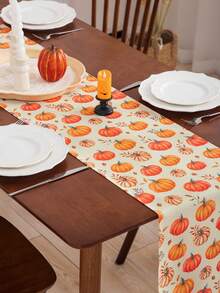 Miater 1 件万圣节南瓜印花桌旗，防水餐桌装饰，适用于客厅和餐厅，感恩节 - 彩色 - 查看 6