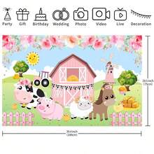 1 PIEZA Pancarta de fondo para fiesta de cumpleaños con tema de granja, 82.7 * 59.1/59.1 * 39.4/39.4 * 29.5 pulgadas con flores, vaca, lechón, cordero, decoración de fondo para fiesta de cumpleaños con tema de animales de granja, adecuada para fiesta de cumpleaños, mesa de pastel, fotomatón, sala de estar, dormitorio, estudio fotográfico, escena de transmisión en vivo, decoración de fondo de fiesta, suministros de regalo - Multicolor - Ver 13
