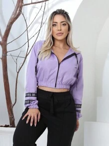 Women's Neon Windbreaker Jacket Coat Tactel Hat Promotion - Purple - View 4