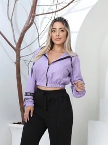 Women's Neon Windbreaker Jacket Coat Tactel Hat Promotion - Purple - View 3