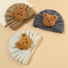3 件装婴儿卡通针织帽，婴儿保暖户外冬季帽，带熊装饰