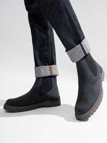 SHOESMALL Men's Retro Boots Casual Boots Chelsea Boots Slip On Boots - AMY8121-黑色 - 查看 2