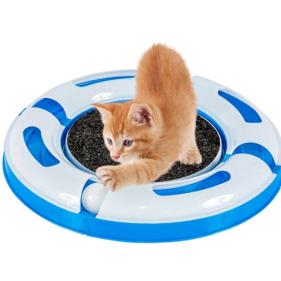Interactive Round Cat Scratcher For Relaxing With Meow Ball Jel Plast - 青碧色 - 查看 1