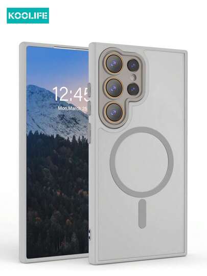 Iphone Cases For Men Koolife 1pc Skin Texture 2-In-1 Magnetic Adsorption Wireless Charging Full Coverage Phone Case With Lens Film, Anti-Drop & Fingerprint-Resistant, Compatible With Samsung Galaxy S22/S22plus/S22Ultra/S23/S23plus/S23Ultra/S24/S24plus/S24Ultra