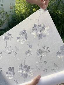 1卷复古花卉图案窗户隐私膜，3D磨砂花卉静电吸附膜，无粘性可重复使用，适用于家庭、厨房、客厅（17.53*118英寸）