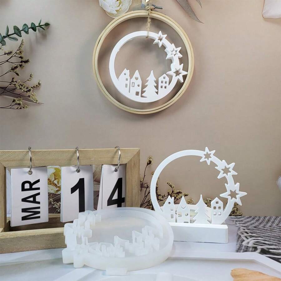 1 件圆形房屋壁挂硅胶树脂模具、城市世界浮雕石膏模具、节日氛围烛台装饰环氧硅胶铸造模具用于墙面装饰办公室客厅花园、印象派艺术装饰模具、DIY 制作手工家居展示装饰工艺品模具、桌面、橱柜装饰 - 白色 - 查看 1