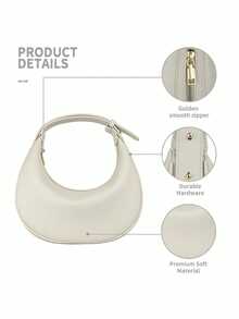 全新纯色可调节肩带新月形单肩手提包斜挎包 - 白色 - 查看 4