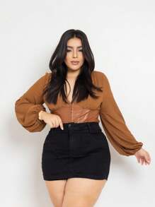 Women's Plus Size Jeans Short Skirt Lifts Butt High Waist - 黑色 - 查看 4