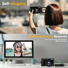 Nicamery 4K Digital Camera For Photography Auto Focus 48MP Vlogging Camera With 3 Inch 180° Flip Screen 16x Digital Zoom 4K Video Compact Travel Camera With SD Card, Flash, Anti-Shake, 2 Batteries - 黑色 - 查看 5