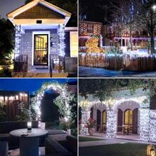 1 件 50/100/200/300 LED 太阳能户外灯串，8 种模式铜线仙女灯，适用于派对、阳台、草坪、庭院、花园、户外照明、圣诞装饰万圣节圣诞节感恩节礼物 - 彩色 - 查看 10