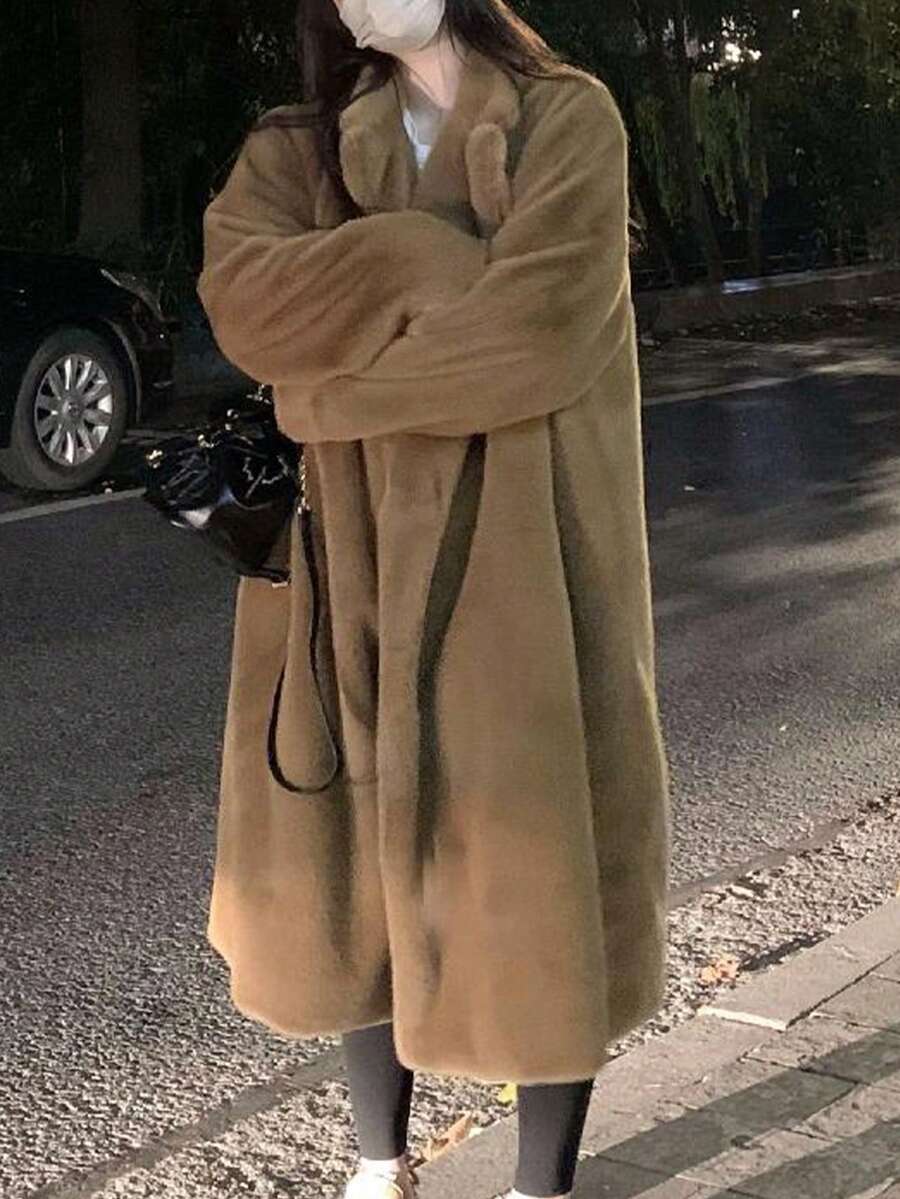 Women Fluffy Coats - Brown - View 1