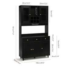 VOWNER Mueble de cocina 100x38x181cm, mueble alto buffet de cocina - Negro - Ver 3