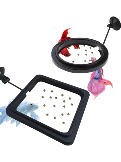 2pcs Fish Feeding Rings, Floating Fish Food Feeder Dish, Blue Round Shape With Suction Cup, Easy To Install In Aquarium, Suitable For Betta, Goldfish, Etc.